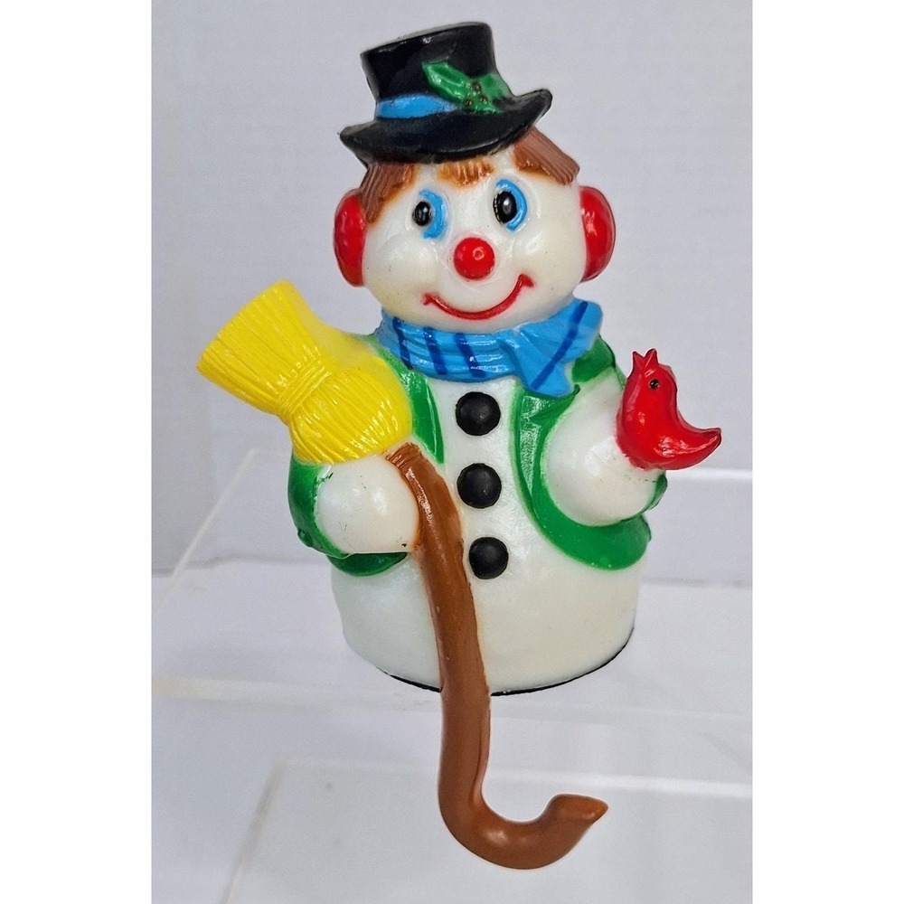 Vintage Giftco‎ Blow Mold Stocking Holder Snowman Broom Cardinal Top Hat
